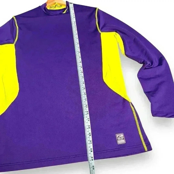 Nike Pro Shirt Mens Large Combat Hyperwarm  Dri-Fit Compression Volt/Purple Buzz - Picture 9 of 9